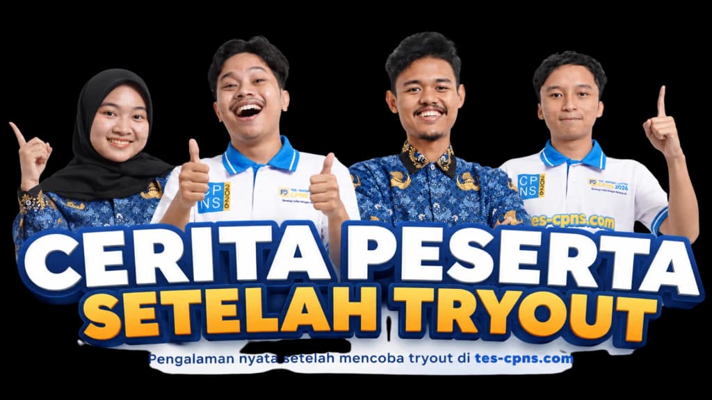 Peserta tryout CPNS dengan banner Cerita Peserta Setelah Tryout