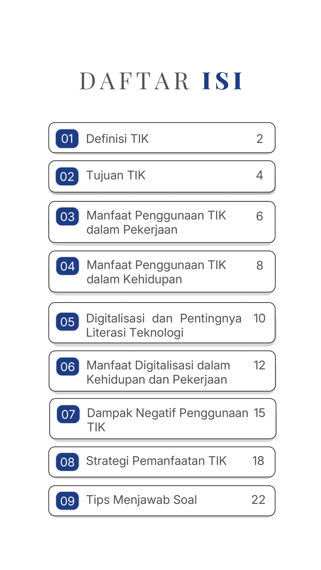 Daftar Isi Teknologi Informasi dan Komunikasi (TIK)